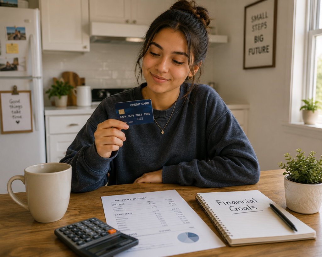 First-time credit card user learning responsible credit habits