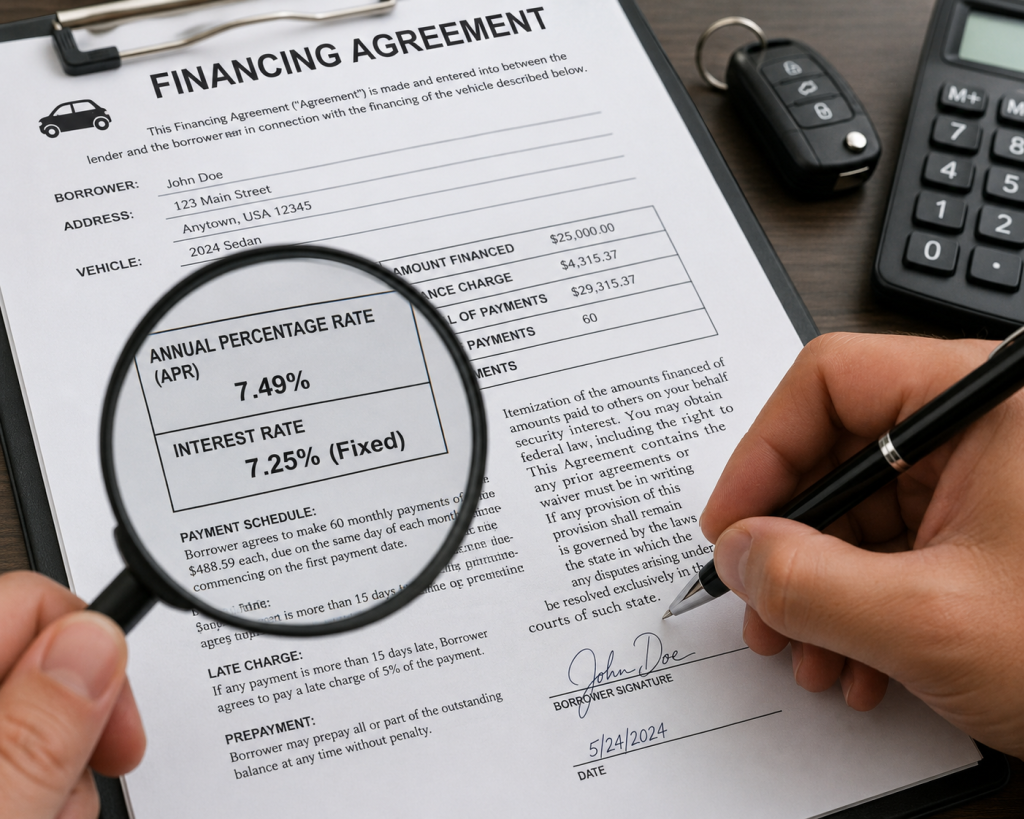 Consumer reviewing no interest financing terms before making a purchase